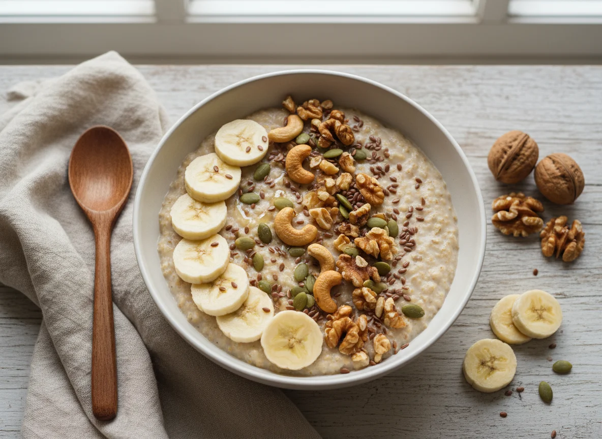 Oatmeal with Banana, Nuts, and Seeds photo