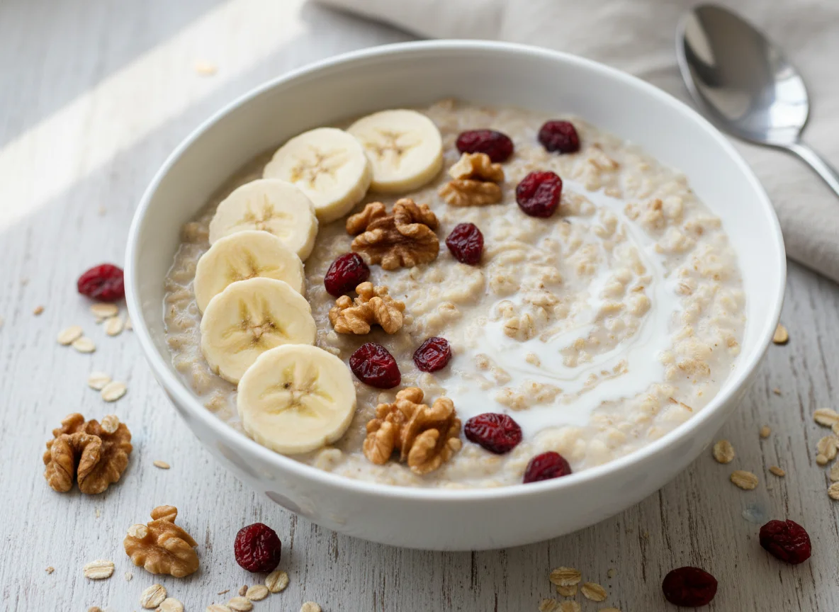 Oatmeal with Banana, Walnuts, and Dried Cranberries photo