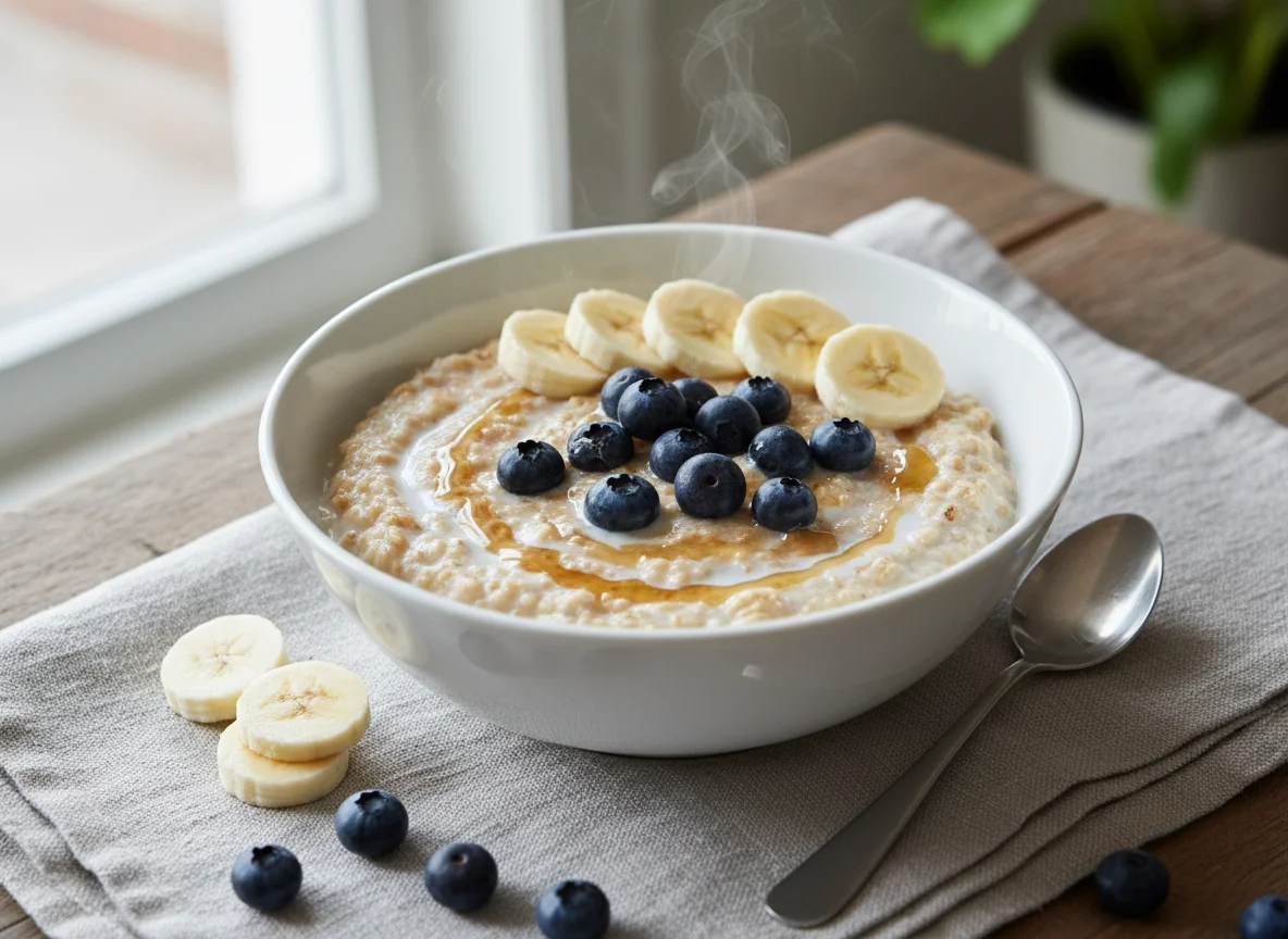 Oatmeal with Berries and Banana photo