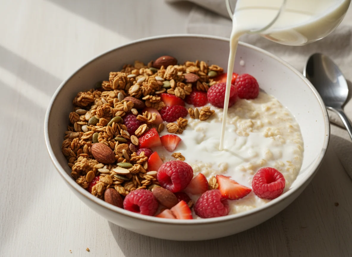 Oatmeal with Berries and Granola photo