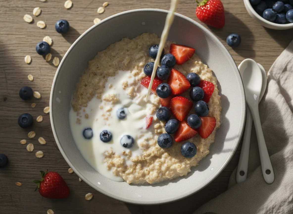 Oatmeal with Berries and Milk photo