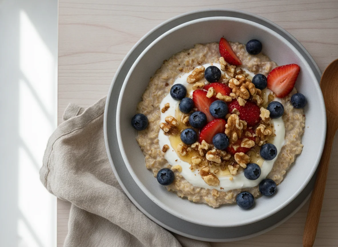 Oatmeal with Berries and Walnuts photo