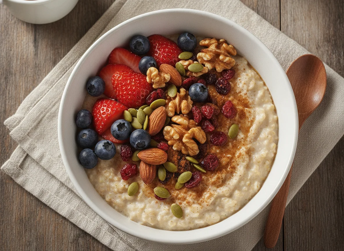 Oatmeal with Berries, Nuts, and Seeds photo