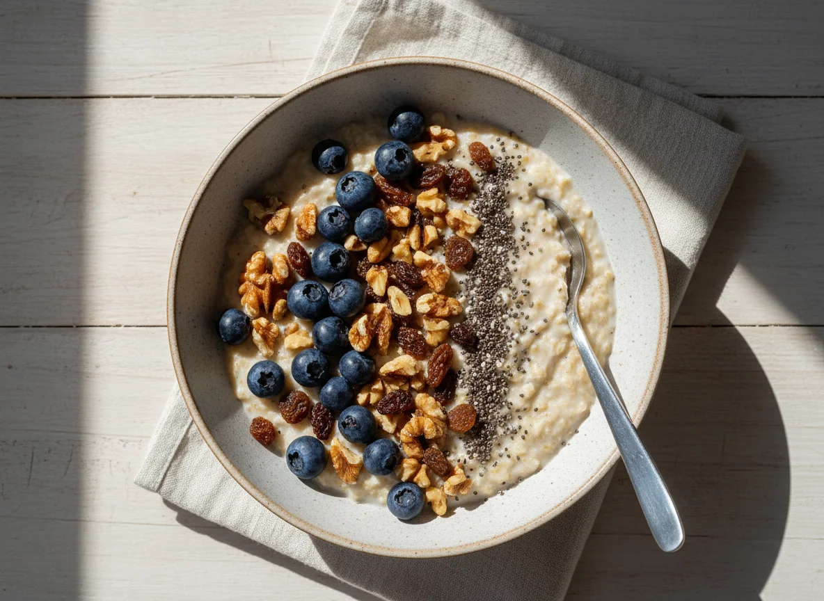 Oatmeal with Berries, Nuts and Seeds photo
