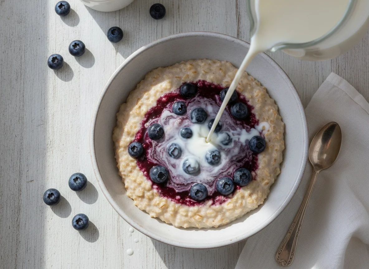 Oatmeal with Blueberries and Milk photo