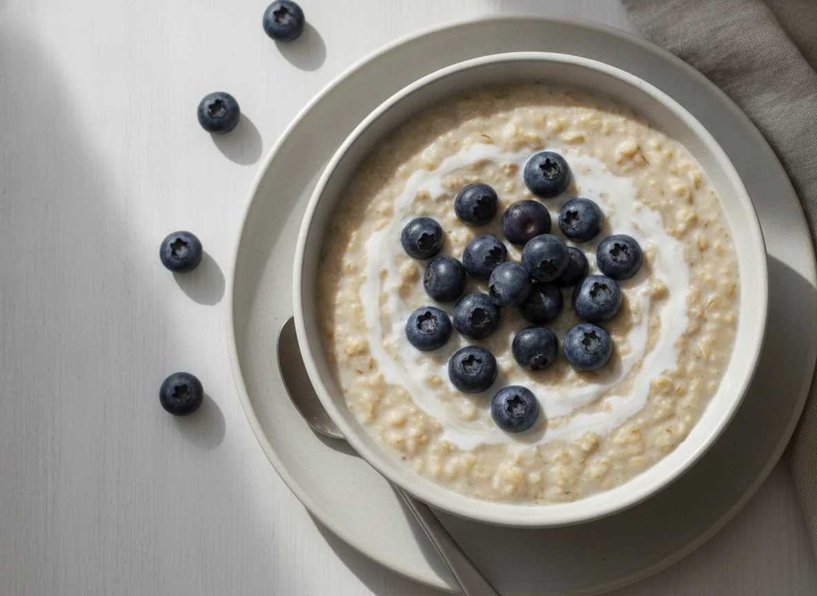 Oatmeal with Blueberries and Nonfat Milk photo