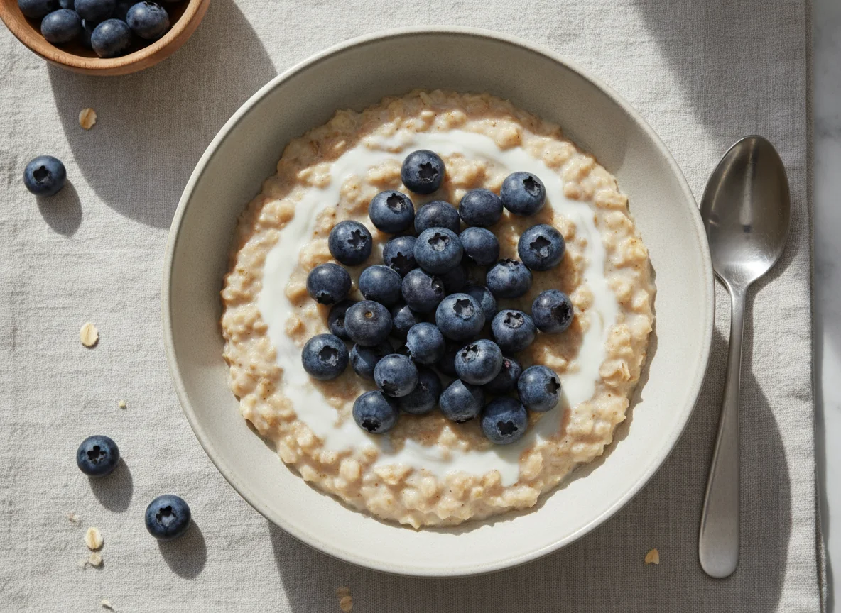 Oatmeal with Blueberries and Non-fat Milk photo