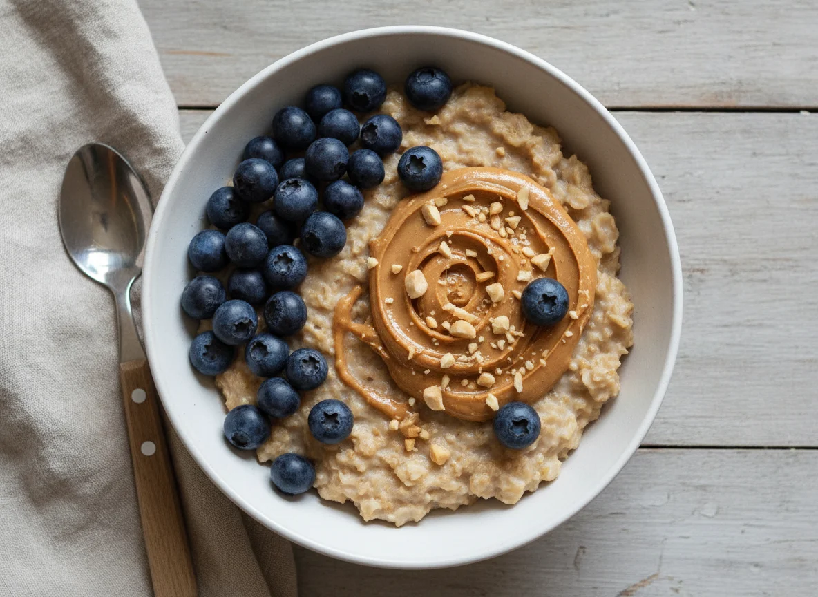 Oatmeal with Blueberries and Peanut Butter photo
