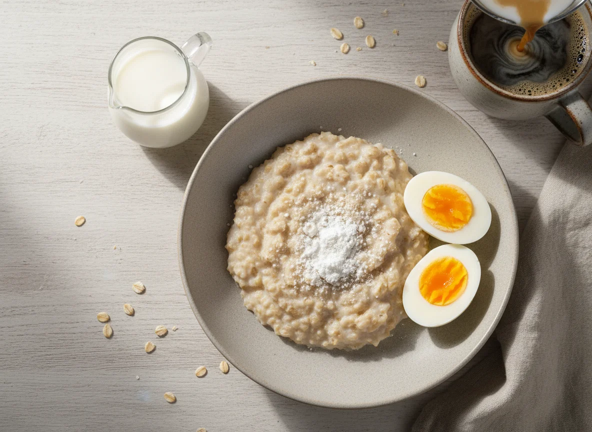Oatmeal with Boiled Eggs and Milk photo