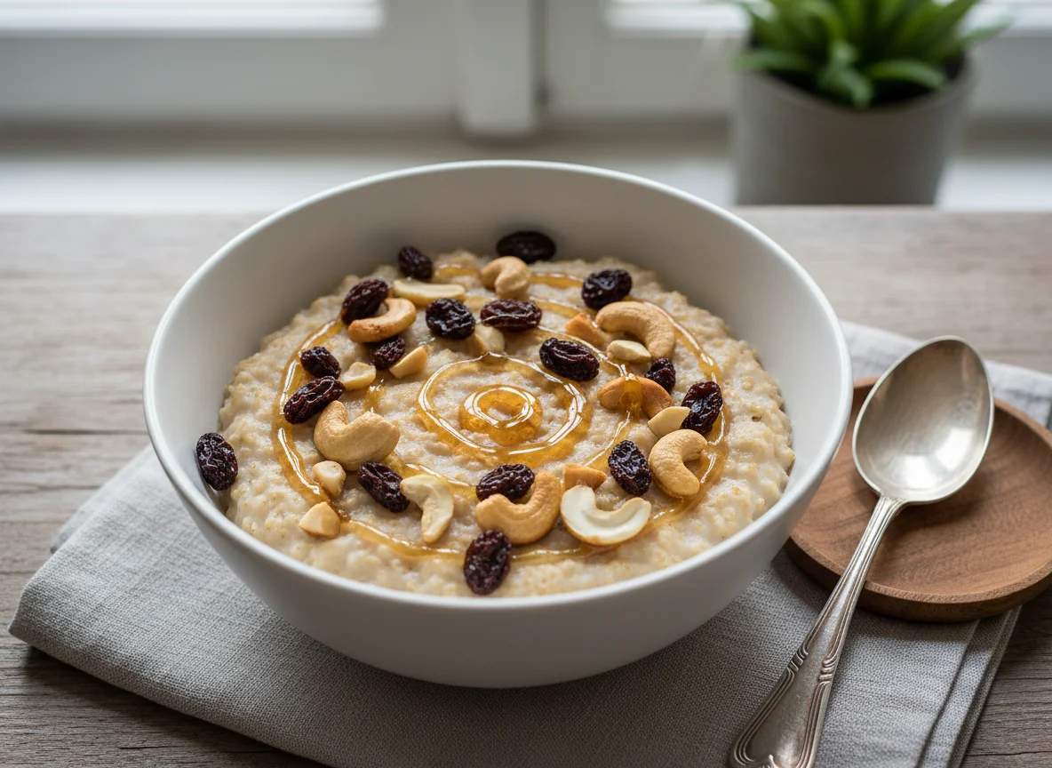 Oatmeal with Cashews, Raisins, and Honey photo