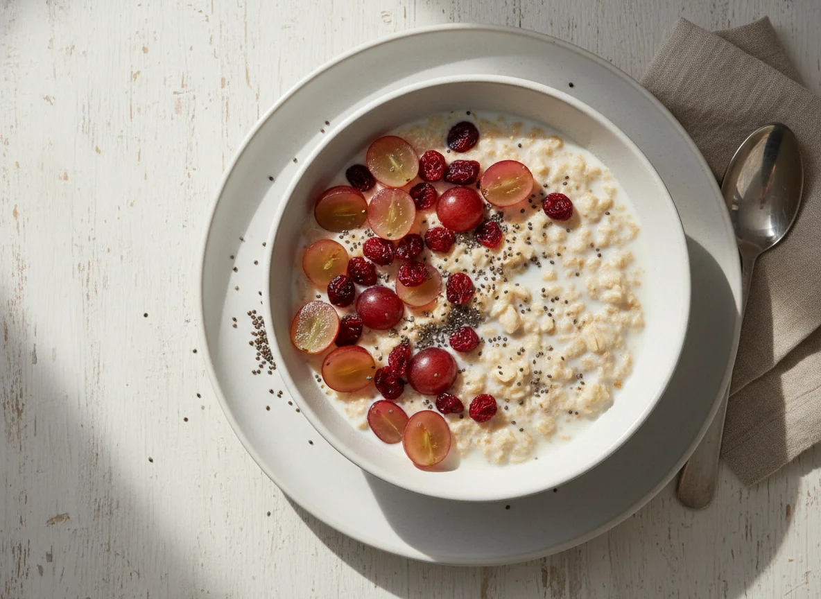 Oatmeal with Grapes, Cranberries, and Chia Seeds photo