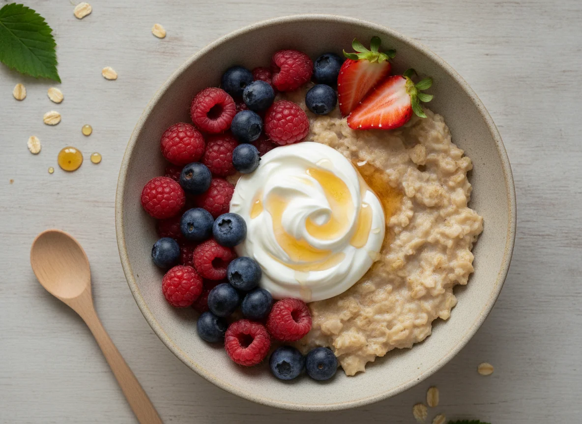 Oatmeal with Greek Yogurt and Berries photo