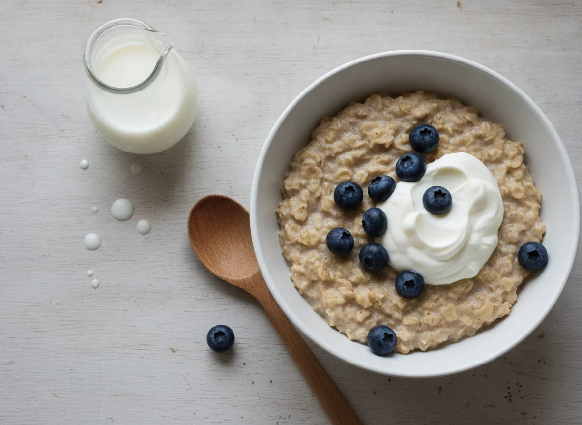 Oatmeal with Greek Yogurt and Blueberries photo