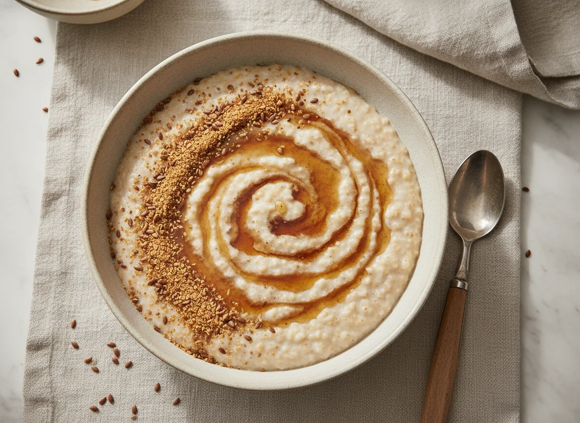 Oatmeal with Ground Flaxseed and Syrup photo