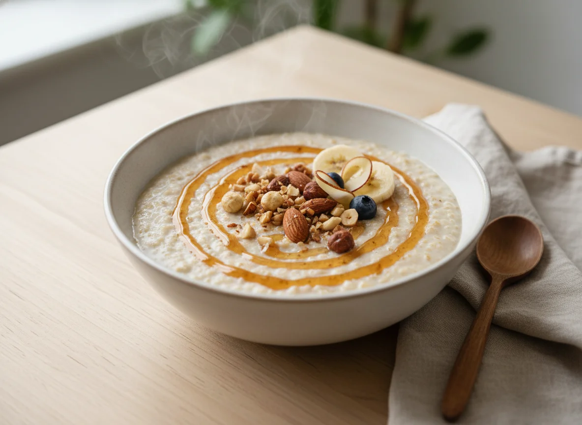 Oatmeal with Honey, Almonds, and Hazelnuts photo