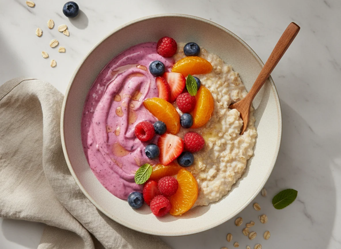 Oatmeal with Mandarin and Berry Yogurt photo