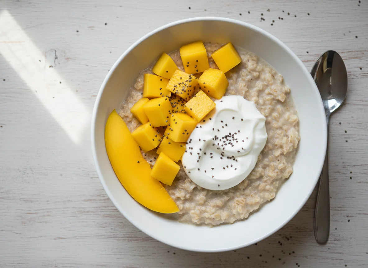 Oatmeal with Mango, Yogurt and Chia Seeds photo
