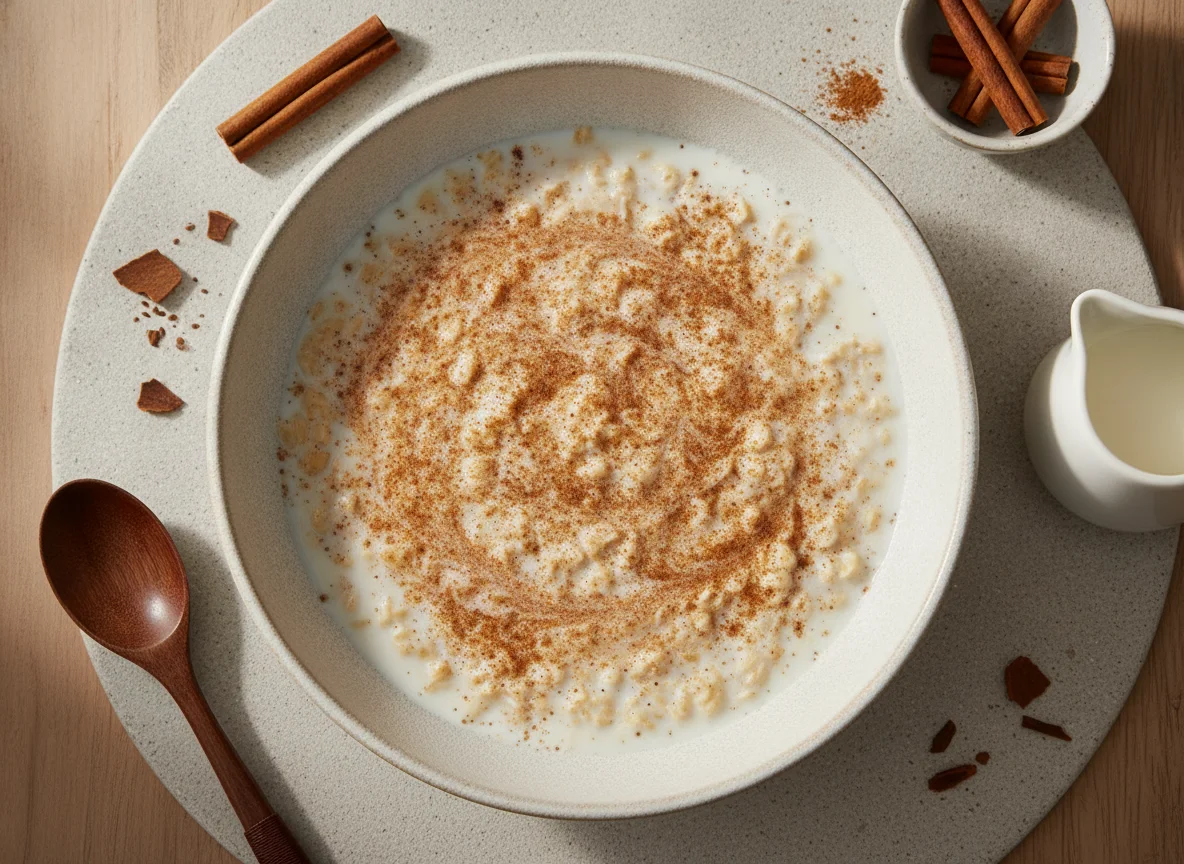 Oatmeal with milk and cinnamon photo