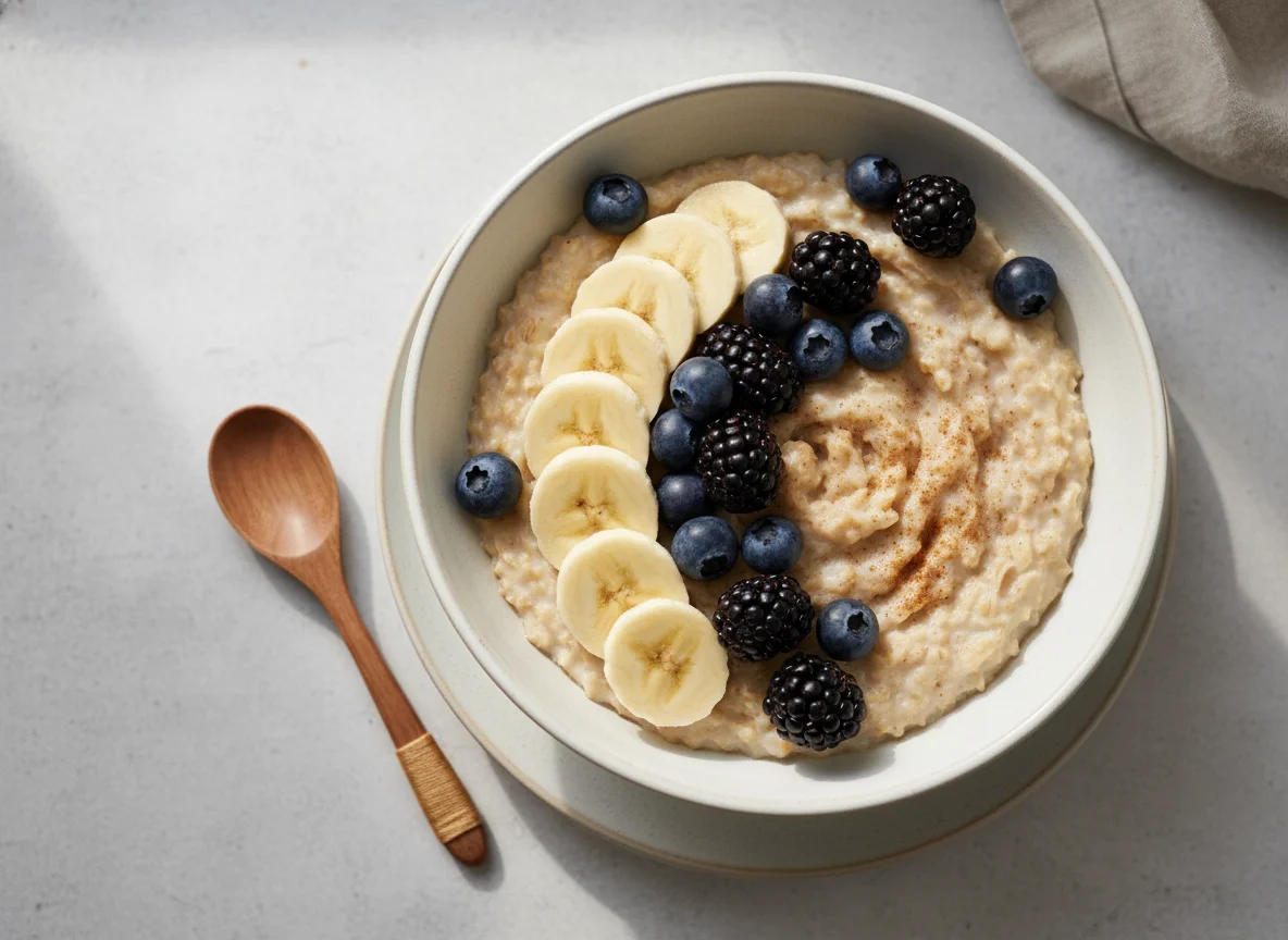Oatmeal with Mixed Berries and Banana photo