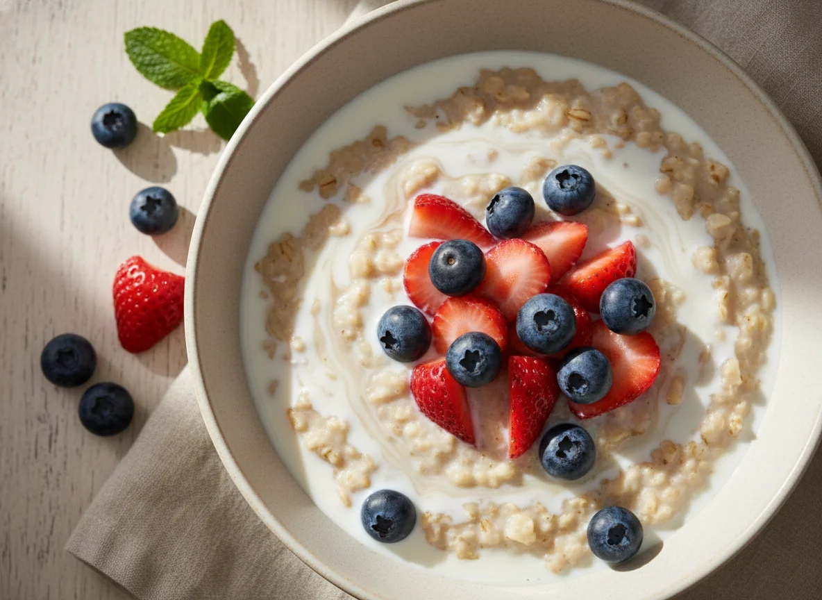 Oatmeal with Mixed Berries and Milk photo