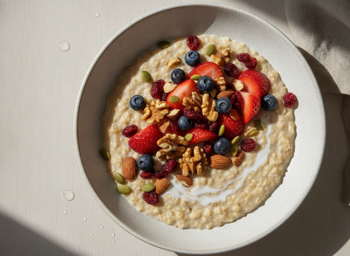 Oatmeal with Mixed Berries, Nuts, and Seeds photo