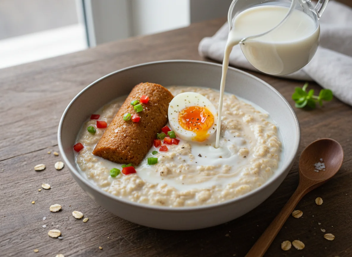 Oatmeal with Moin Moin and Boiled Egg photo
