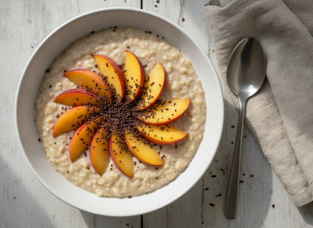 Oatmeal with Nectarine and Chocolate Sprinkles photo