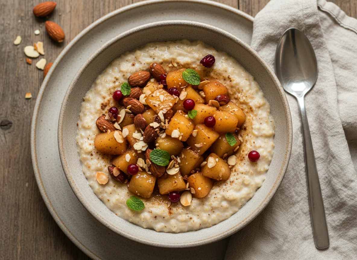 Oatmeal with Nuts and Fruit Compote photo