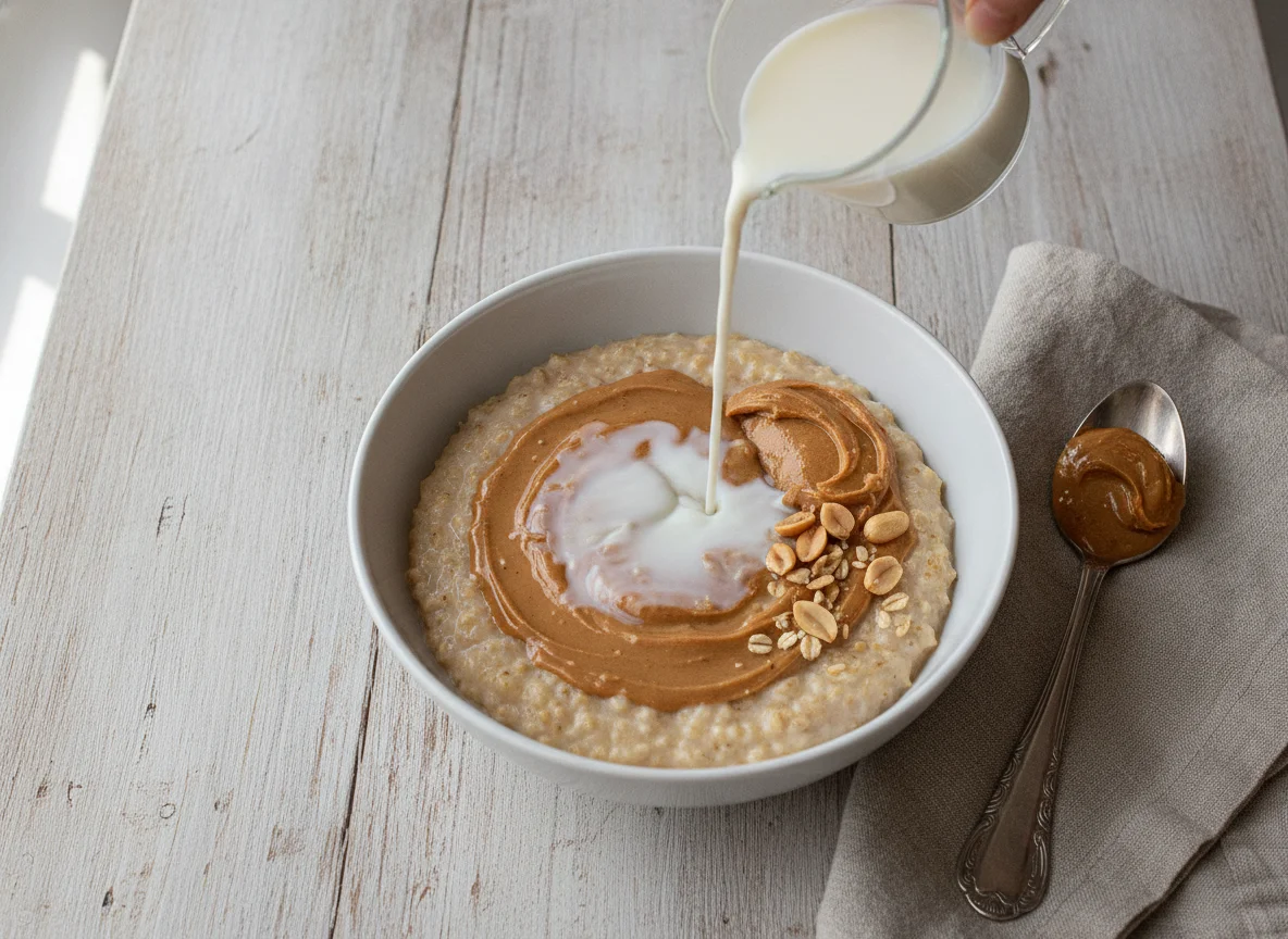 Oatmeal with Peanut Butter and Milk photo
