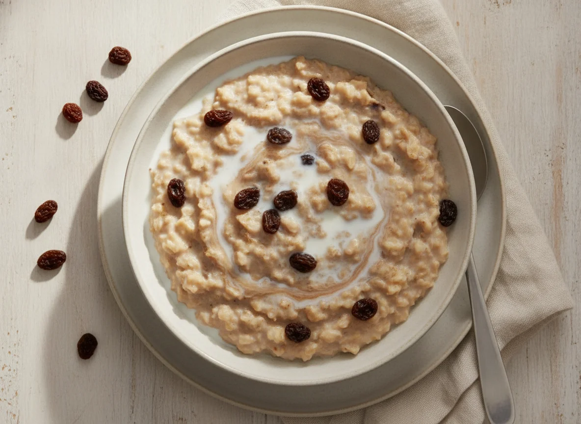 Oatmeal with Raisins and Milk photo