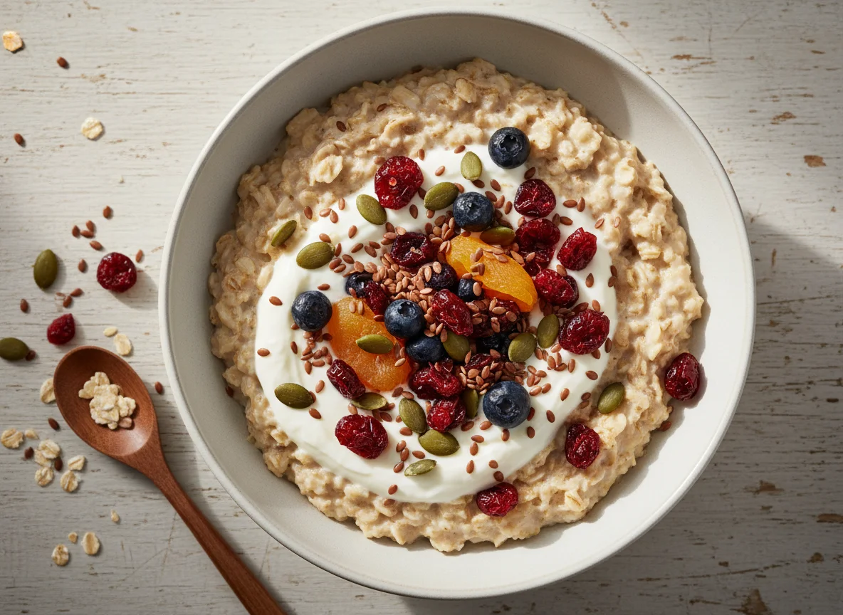 Oatmeal with Seeds and Dried Fruit photo