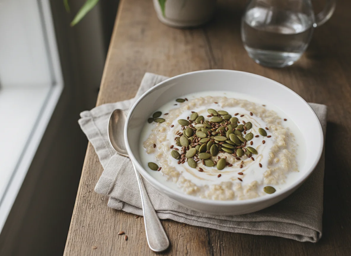 Oatmeal with Seeds and Milk photo