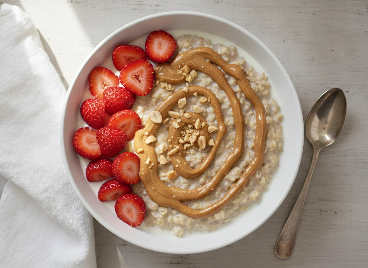 Oatmeal with Strawberries and Peanut Butter photo