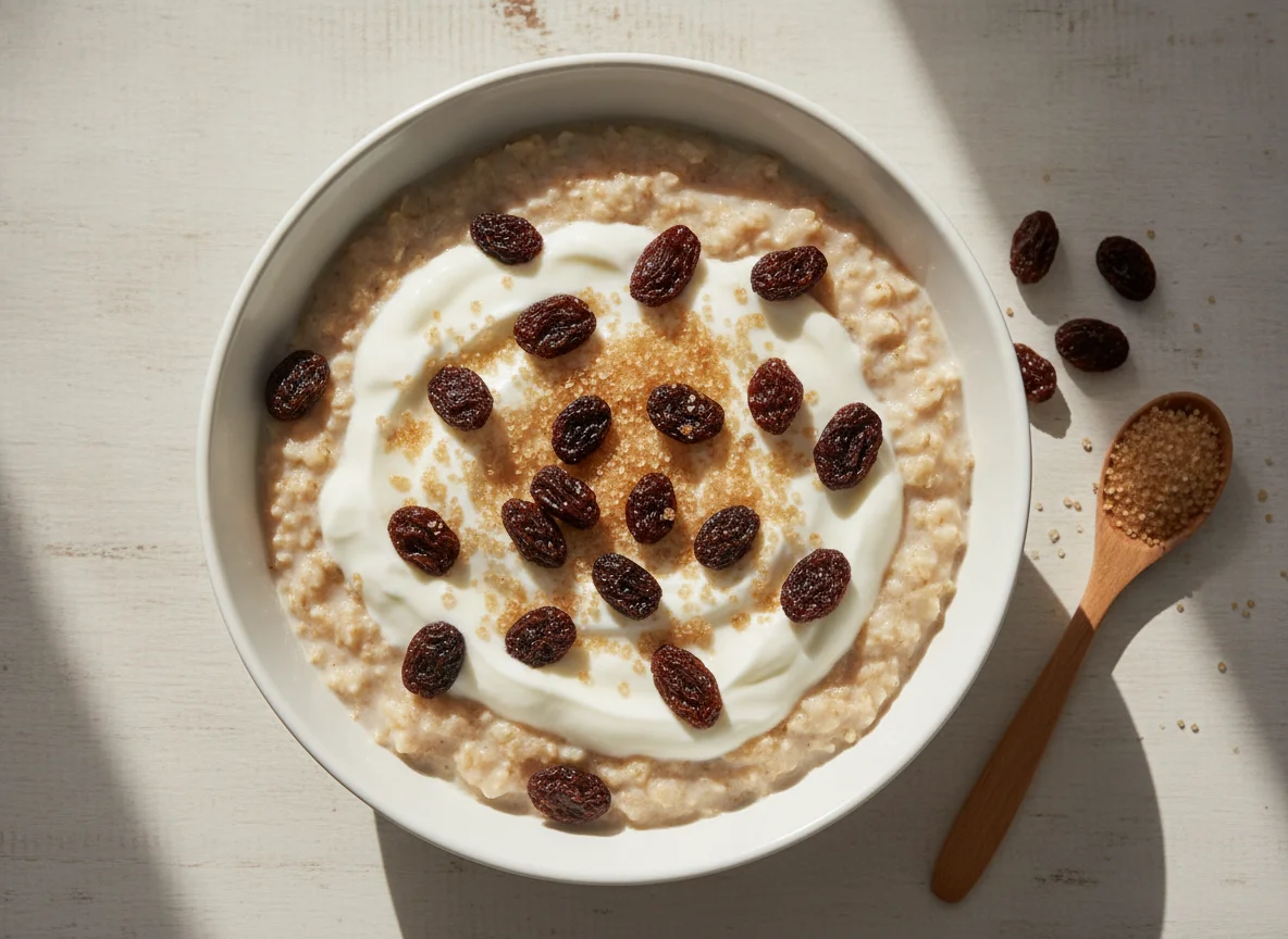 Oatmeal with Yogurt and Raisins photo