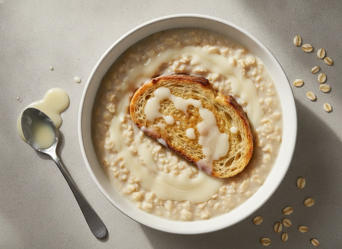 Oats with Condensed Milk and Bread photo