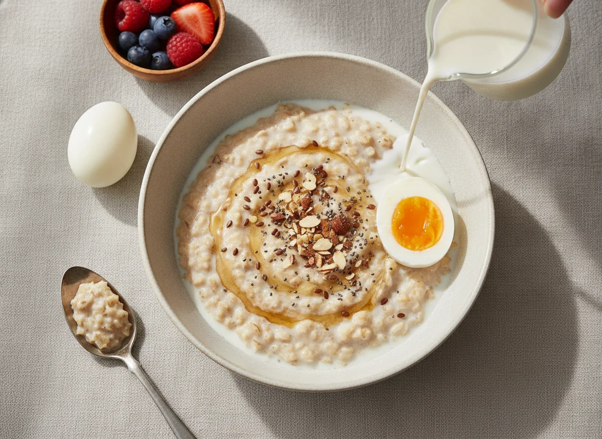 Oats with Milk and Boiled Egg photo