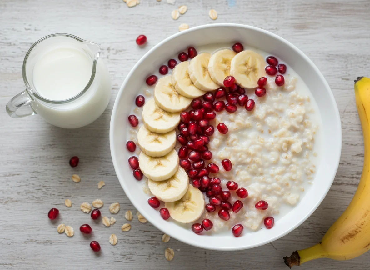 Oats with Milk, Banana, and Pomegranate photo