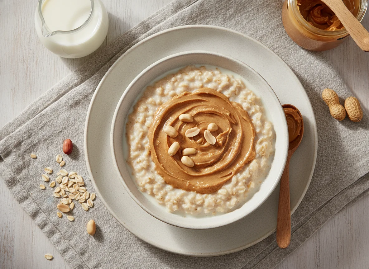 Oats with peanut butter photo