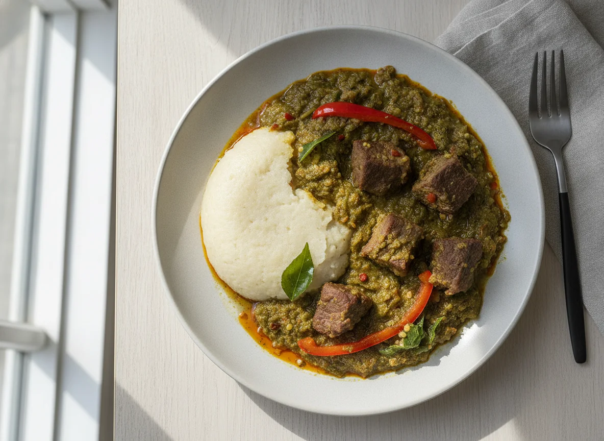 Okra Soup with Pounded Yam photo