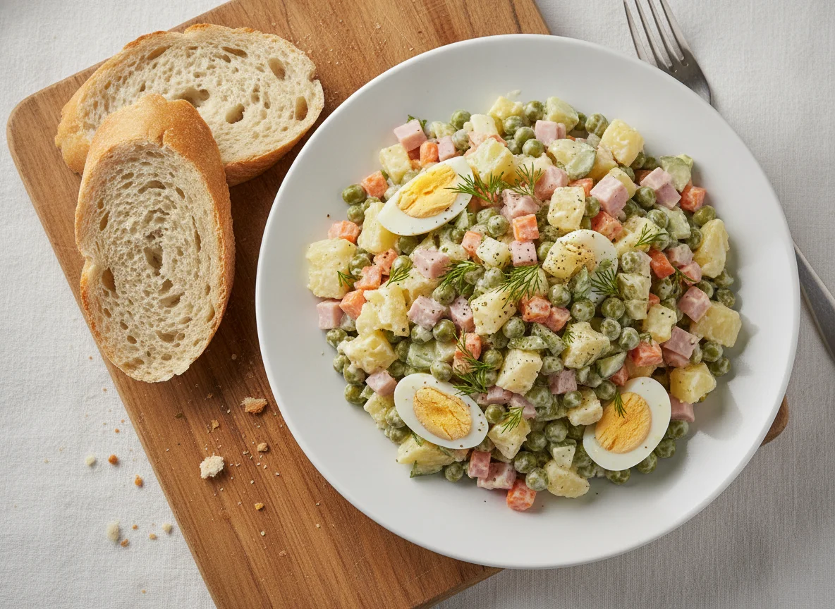 Olivier Salad with Baguette photo