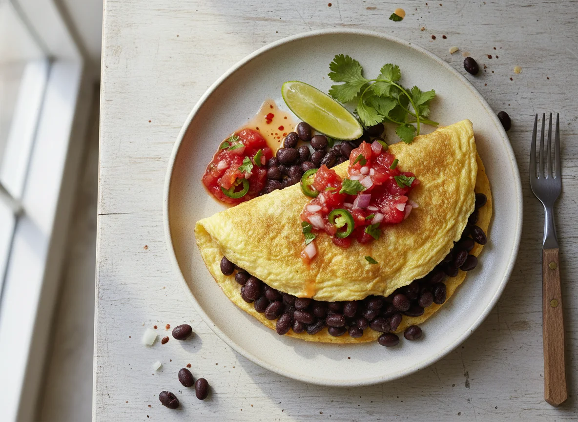 Omelet with Black Beans and Salsa photo