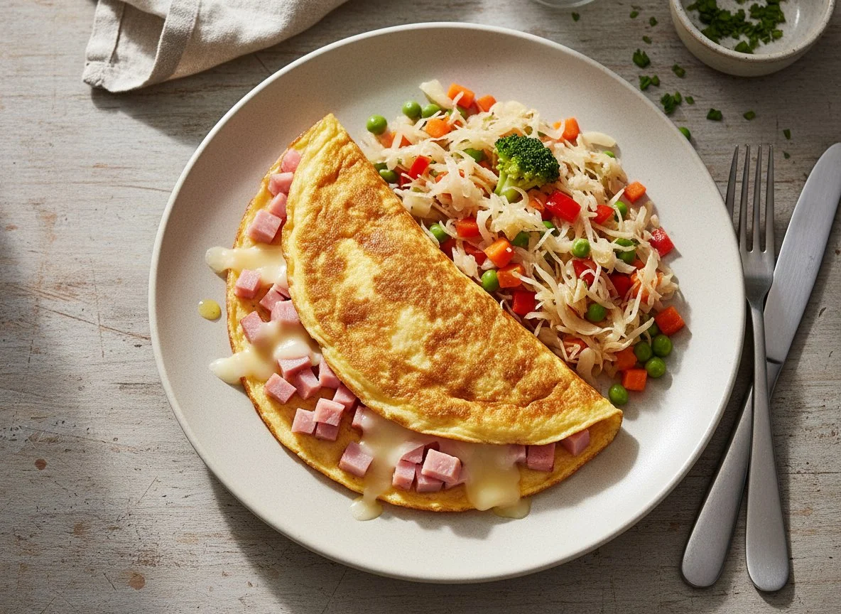 Omelet with mixed vegetables and sauerkraut photo