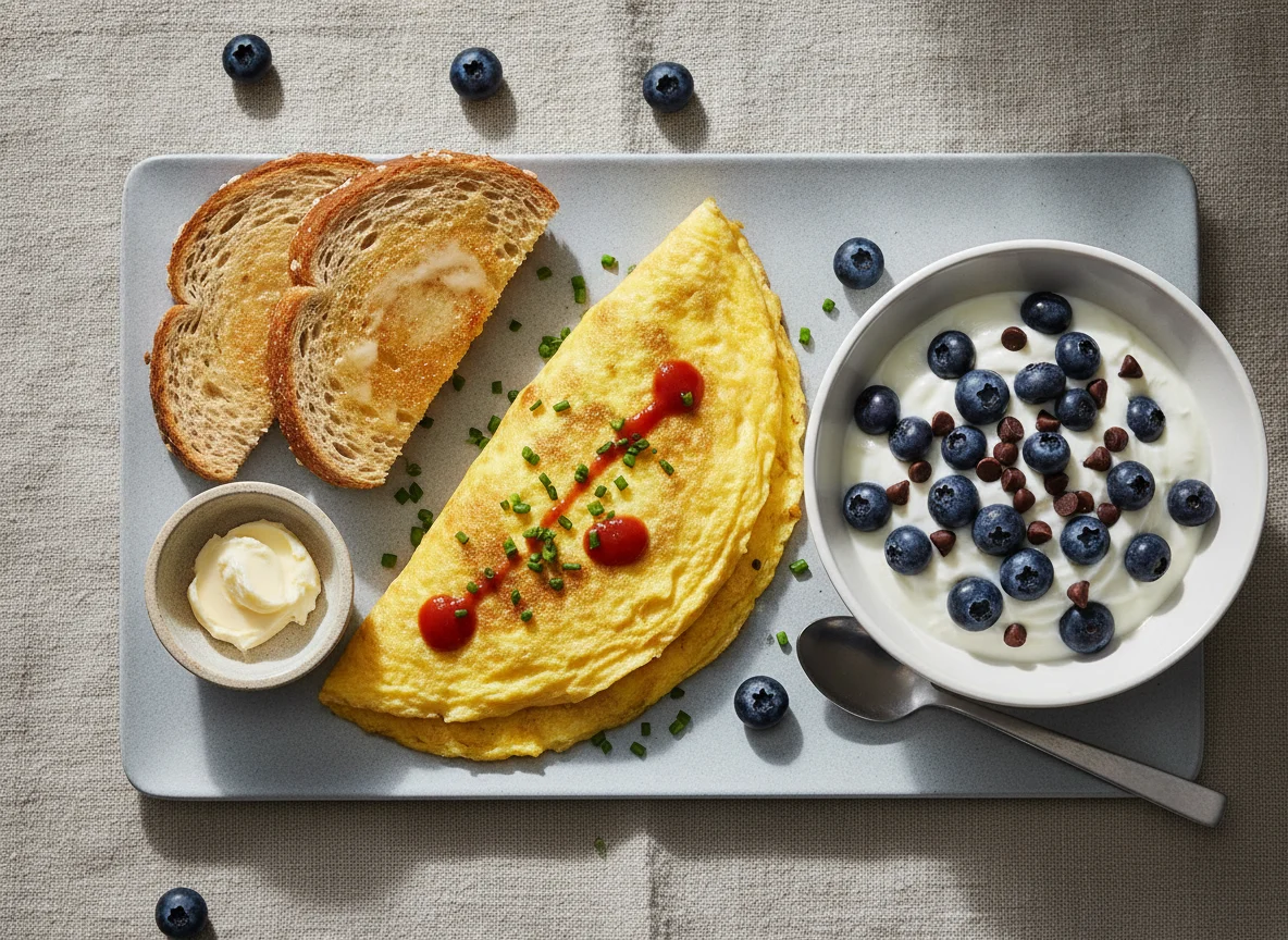 Omelet with Toast and Yogurt Bowl photo