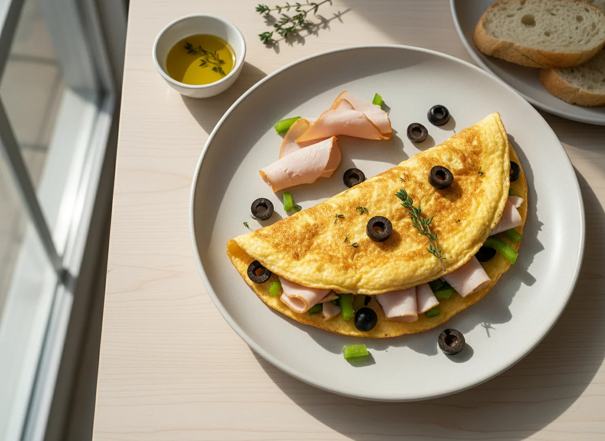 Omelet with Turkey, Bell Pepper, and Olives photo