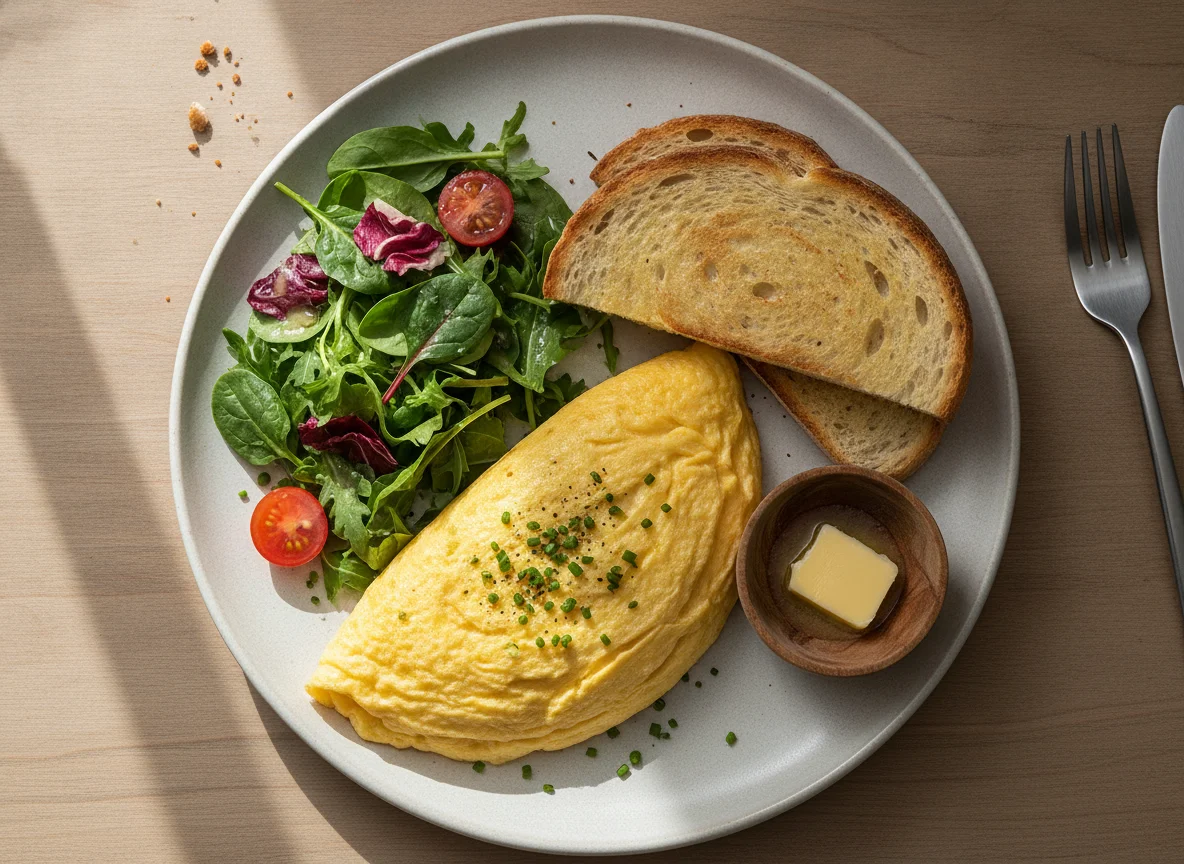 Omelette and Toast with Salad photo