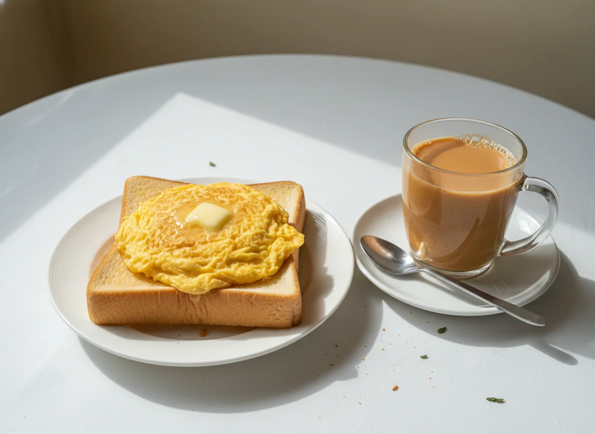 Omelette Toast and Milk Tea photo
