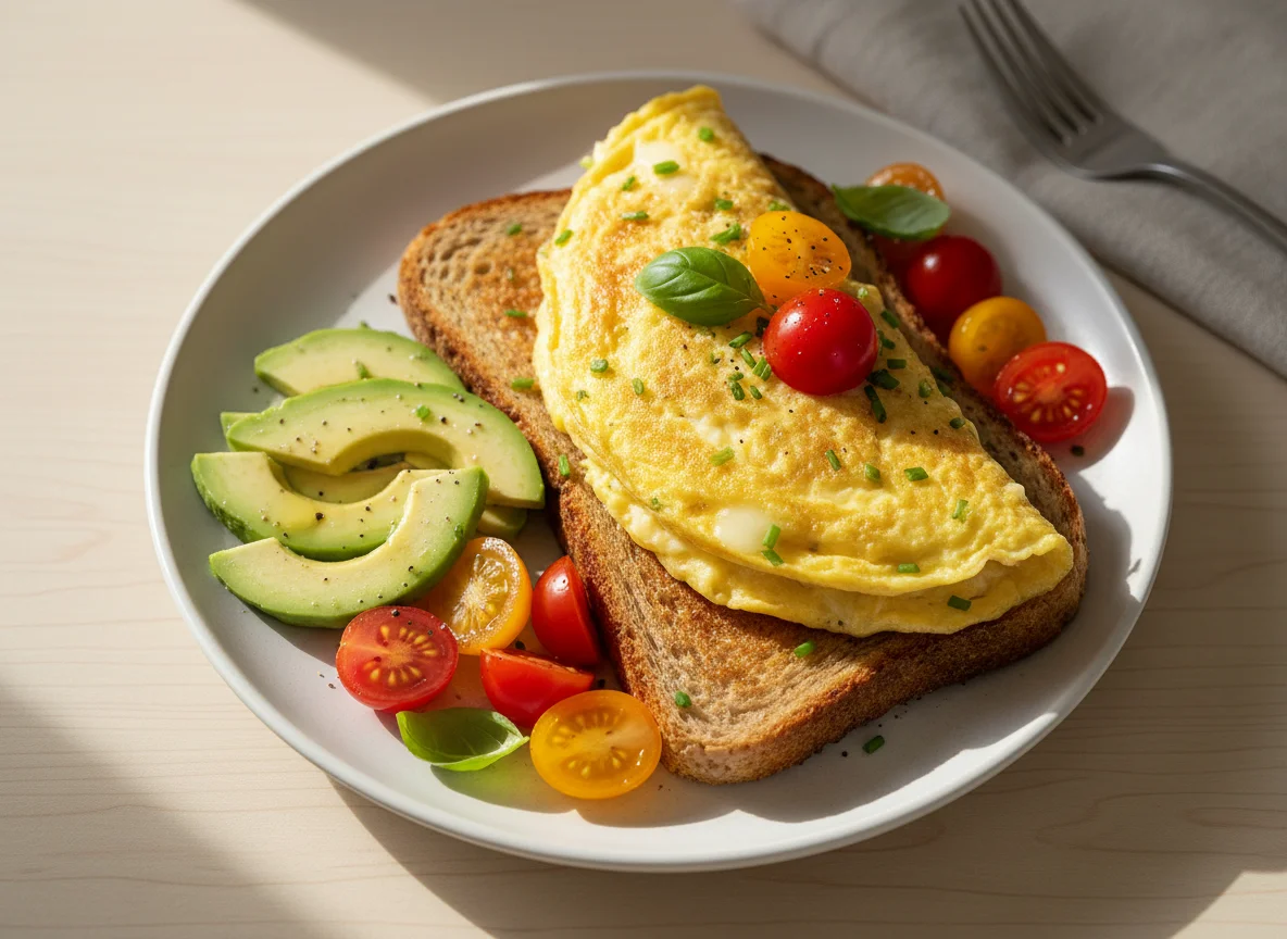 Omelette Toast with Avocado and Cherry Tomatoes photo