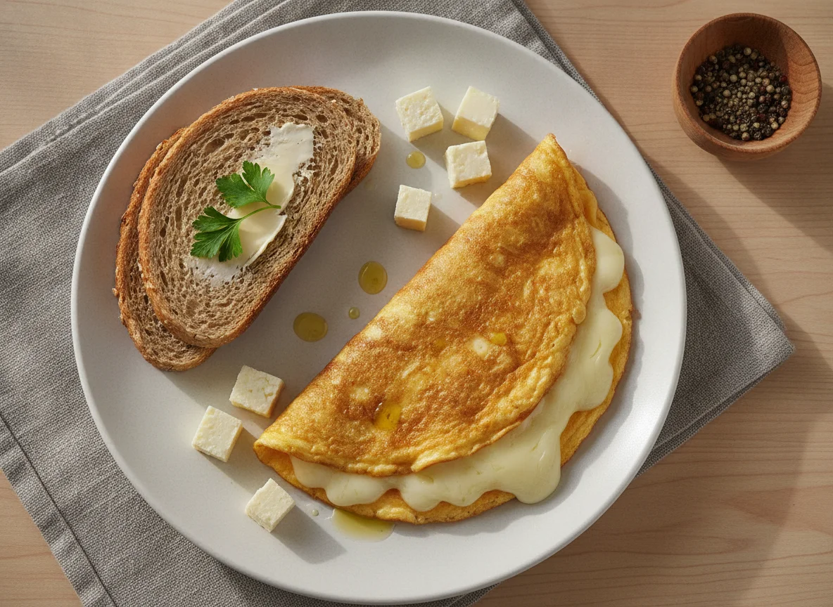 Omelette with bread and cheese photo