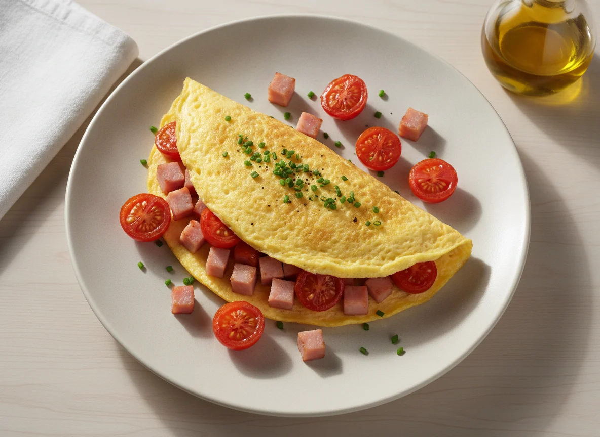 Omelette with Cherry Tomatoes and Ham photo