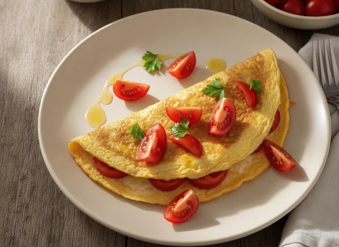 Omelette with fresh tomatoes photo